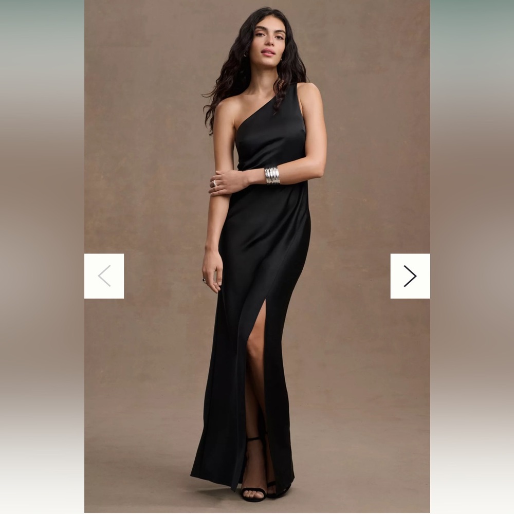 BHLDN Dylan One-Shoulder Satin Side-Slit Gown